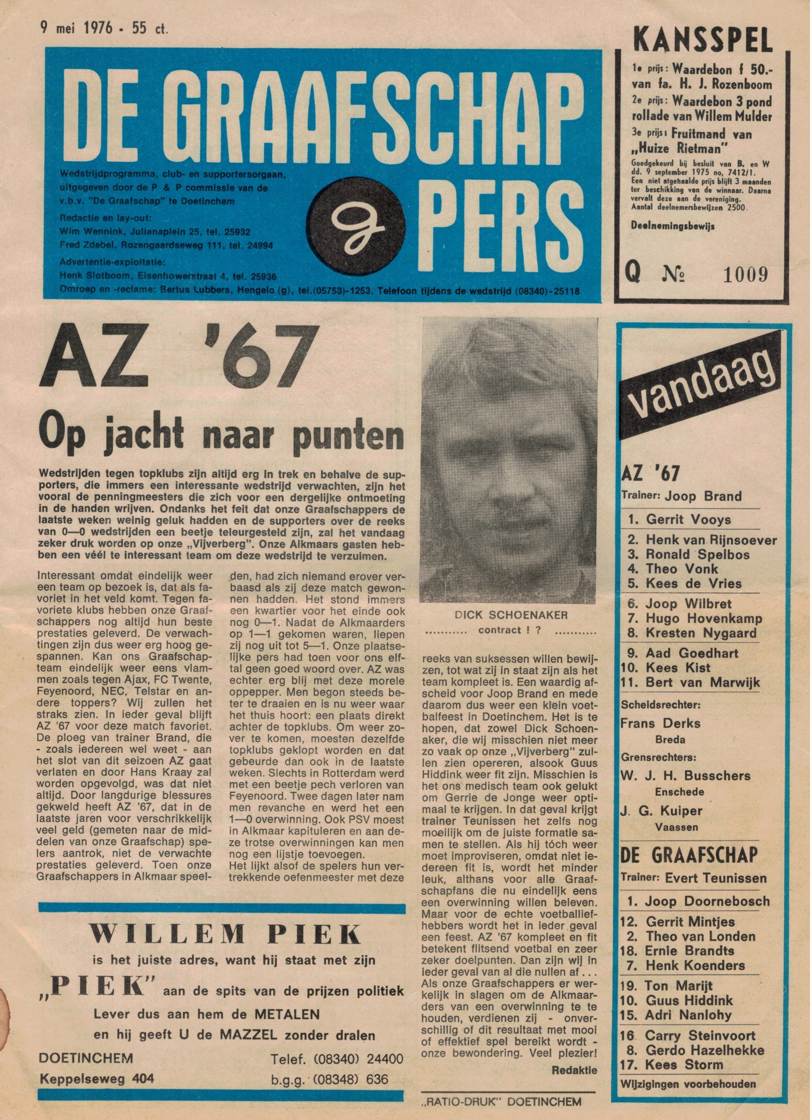 AZ Programma 9-mei-1976 De Graafschap uit